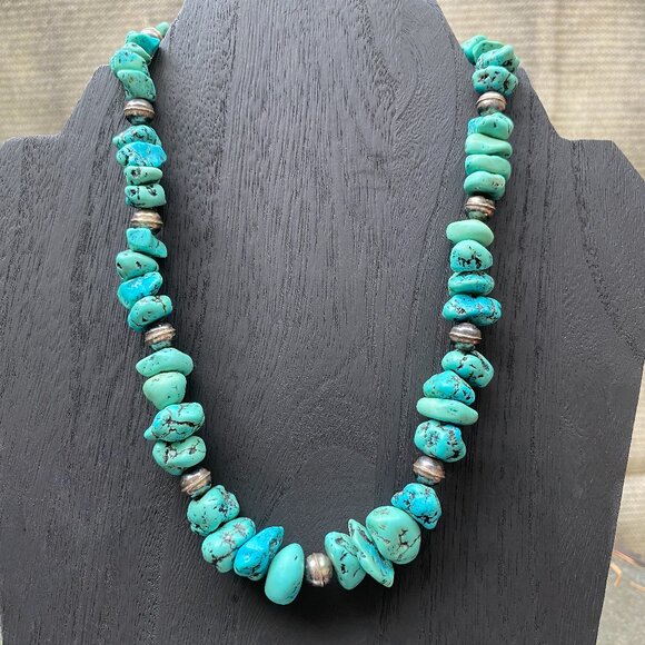 Authentic KINGMAN Old Mine TURQUOISE 925 NECKLACE.Robin's Egg|Sky Blue|Milky Way - Picture 1 of 7